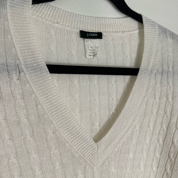 J. Crew White V-Neck Linen Cable Knit Sweater 3/4 Sleeve Size S Old Money Preppy - Picture 4 of 8